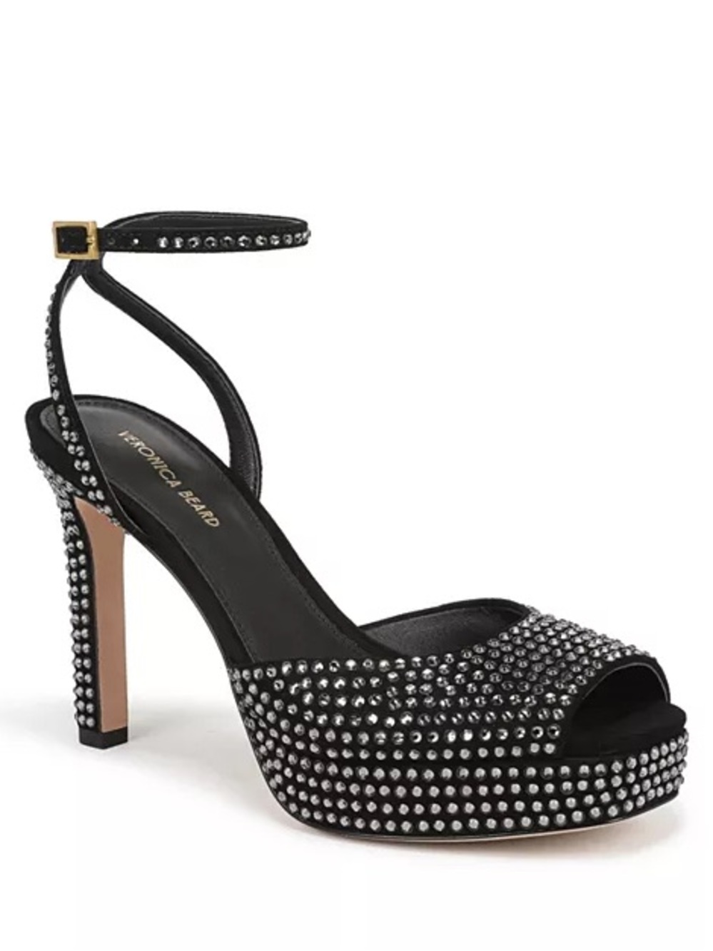 Veronica Beard Brianne Crystal Platform Sandals Black Suede Heels 8.5
